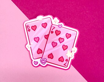 67 Sechs Sieben Rosa Liebe Herzen Spielkarten Valentinstag Vinyl Aufkleber