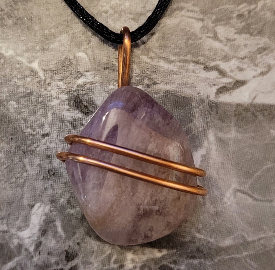 CopperWrapped Stone Pendant Etsy
