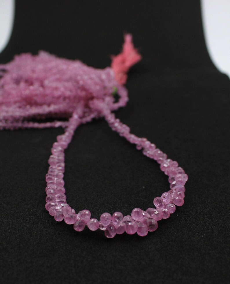 Briolettes Pear Shaped Graduation Size. Teardrops Pink Sapphire Faceted Drops 12 Line Bright Pink Color 2X3 mm to 3X5 mm5X6 mm