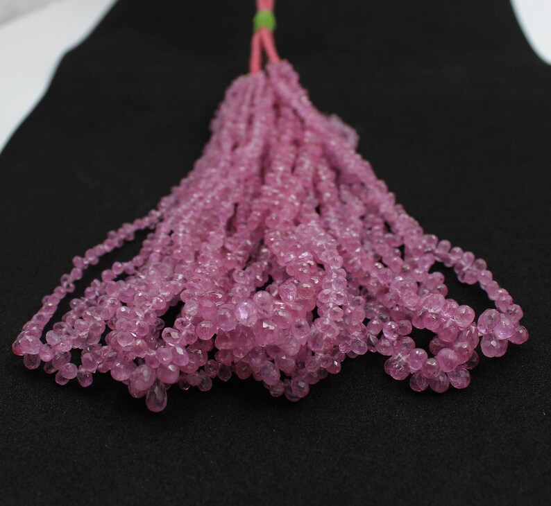 Briolettes Pear Shaped Graduation Size. Teardrops Pink Sapphire Faceted Drops 12 Line Bright Pink Color 2X3 mm to 3X5 mm5X6 mm