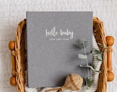 Peachly Baby Memory Book - Photo Keepsake to Record Milestones Firsts - For Girls Boys Unisex (Grey or Natural Linen)