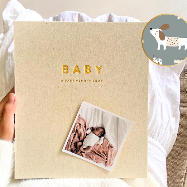 Peachly Unisex Baby Memory Book (USA) - Photo Keepsake to Record Milestones & Firsts Gender Neutral - Scandi Animals (Charlie)