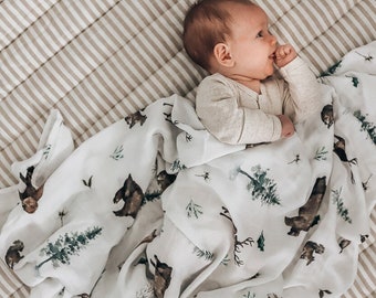 Woodland Unisex Baby Muslin Receiving Blanket Bamboo Cotton Swaddle Wrap - Perfect Baby Shower Gift