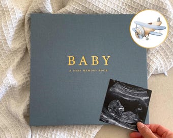 Baby Memory Book for Boys - Trucks, Trains, Helicopters and Planes - Photo Keepsake to Record Milestones & Firsts
