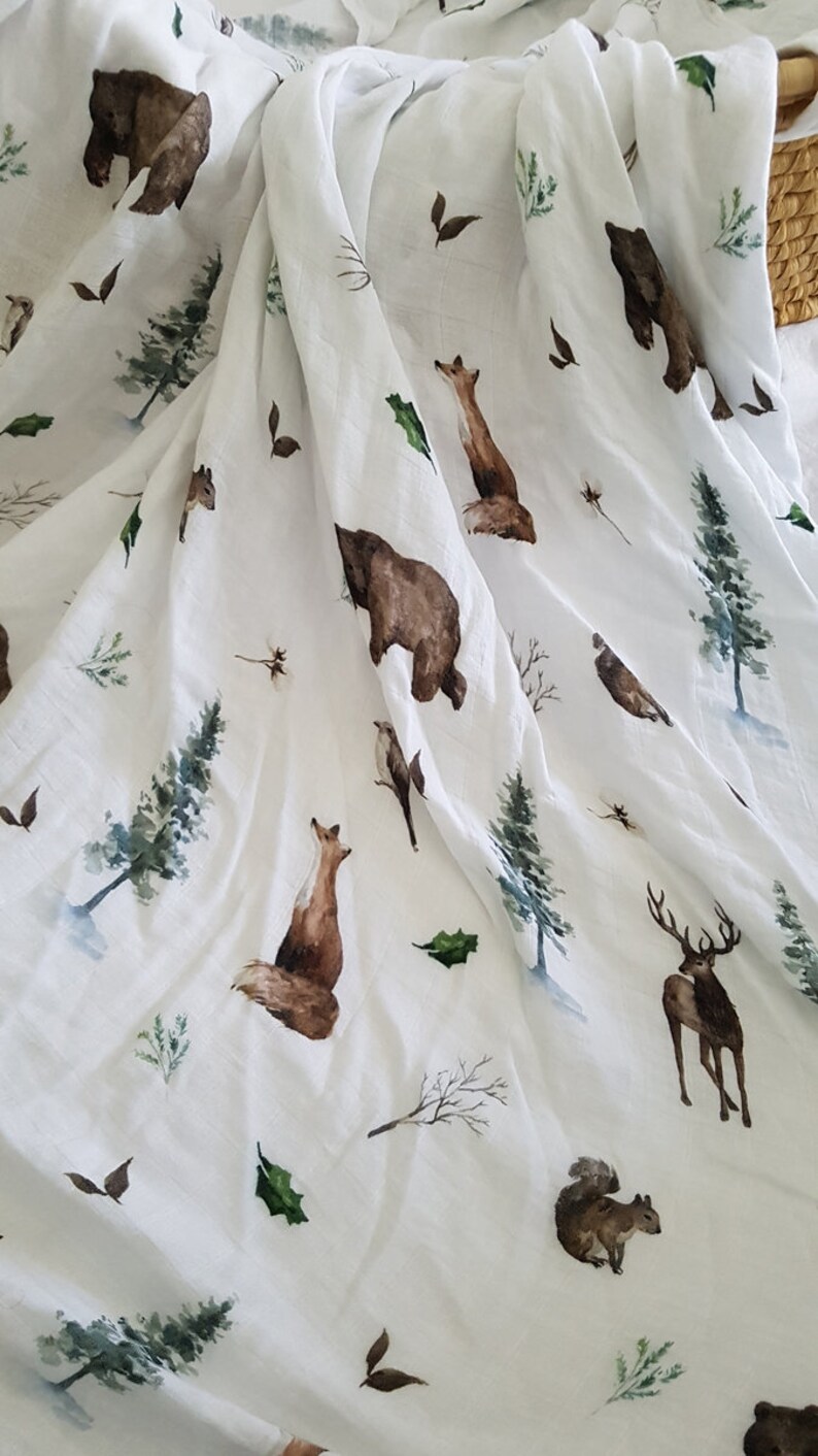 Woodland Unisex Baby Muslin Receiving Blanket Bamboo Cotton Etsy