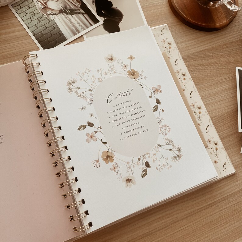 Pregnancy Journal Pregnancy Planner Gift for Expectant Mother, Floral Pregnancy Record Book image 2