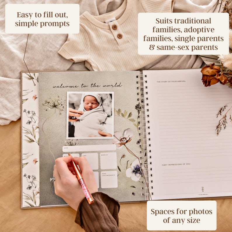 Floral Baby Memory Book Photo Keepsake to Record Milestones & Firsts for Baby Girl image 3