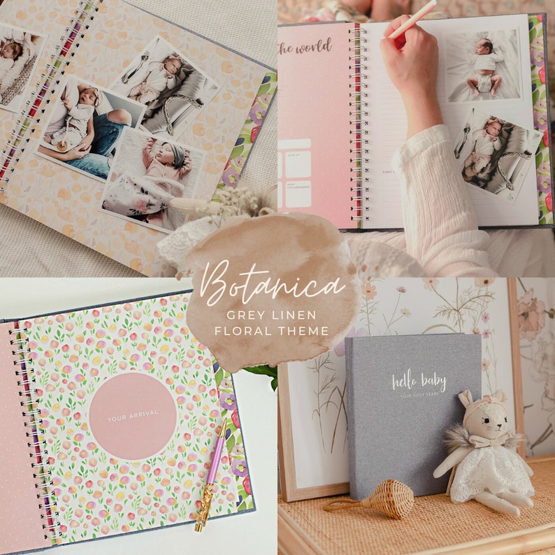 Peachly Baby Memory Book Photo Keepsake to Record Milestones & Firsts For Girls Boys Unisex Grey or Natural Linen image 7