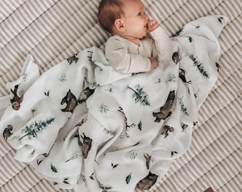 Woodland Unisex Baby Muslin Receiving Blanket Bamboo Cotton Swaddle Wrap - Perfect Baby Shower Gift