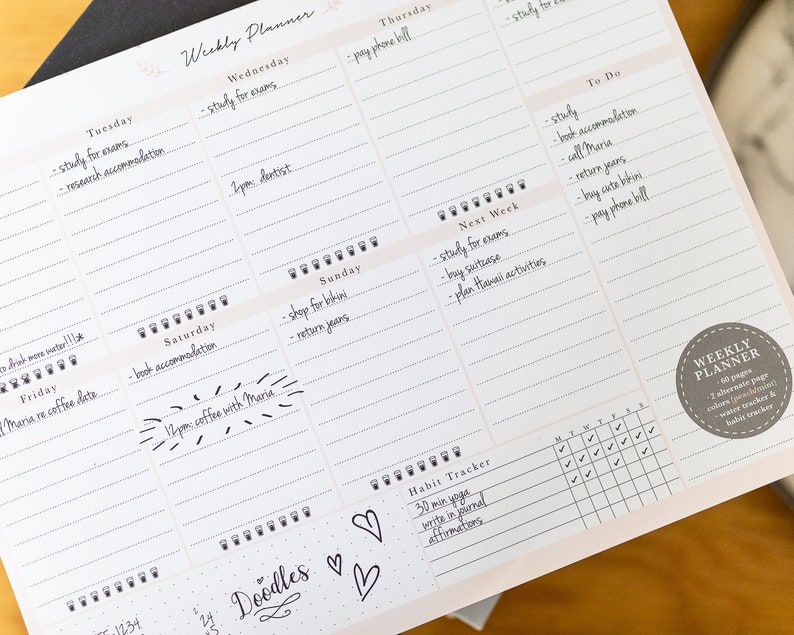 Peachly Desktop Weekly Planner Notepad (USA) - 60 Undated Tear-off ...