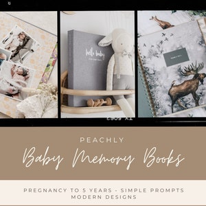 Peachly Baby Memory Book Photo Keepsake to Record Milestones & Firsts For Girls Boys Unisex Grey or Natural Linen image 2