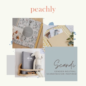 Peachly Baby Memory Book Photo Keepsake to Record Milestones & Firsts For Girls Boys Unisex Grey or Natural Linen image 6