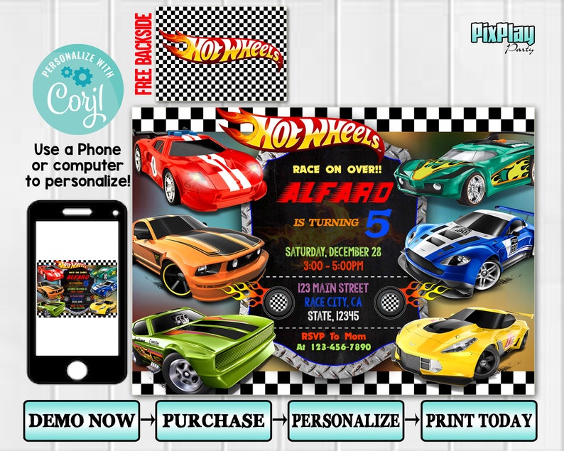 Hot Wheels Invitation Pixplay001 Hot Wheels Birthday Etsy