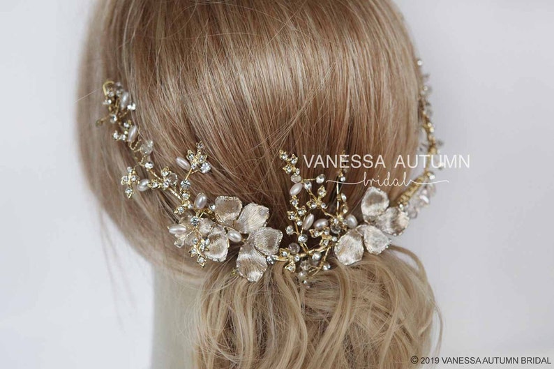 Gold Bridal Hair Vine Gold Wedding Hair Vine Bridal headpiece Gold Hair Vine Wedding Hair Piece Gold Wedding Headpiece