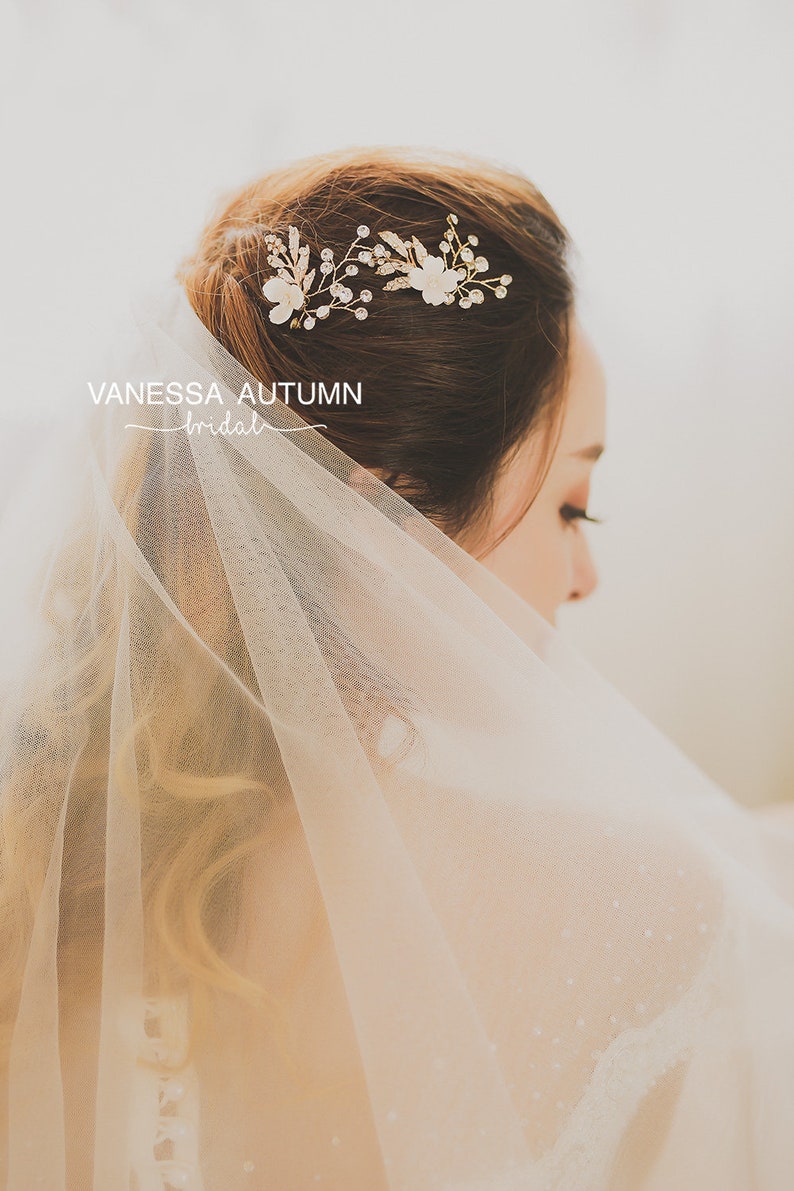 TEAGAN Bridal Hairpins Wedding Hair Pins Flower Hairpins Freshwater Pearl Hairpins Crystals Hair pin Clay Flower Hairpins Flower Hair Piece