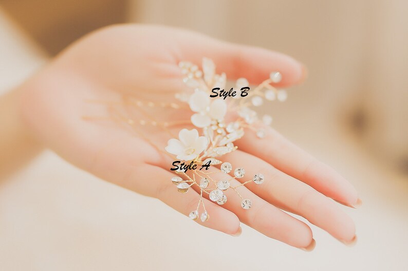 TEAGAN Bridal Hairpins Wedding Hair Pins Flower Hairpins Freshwater Pearl Hairpins Crystals Hair pin Clay Flower Hairpins Flower Hair Piece