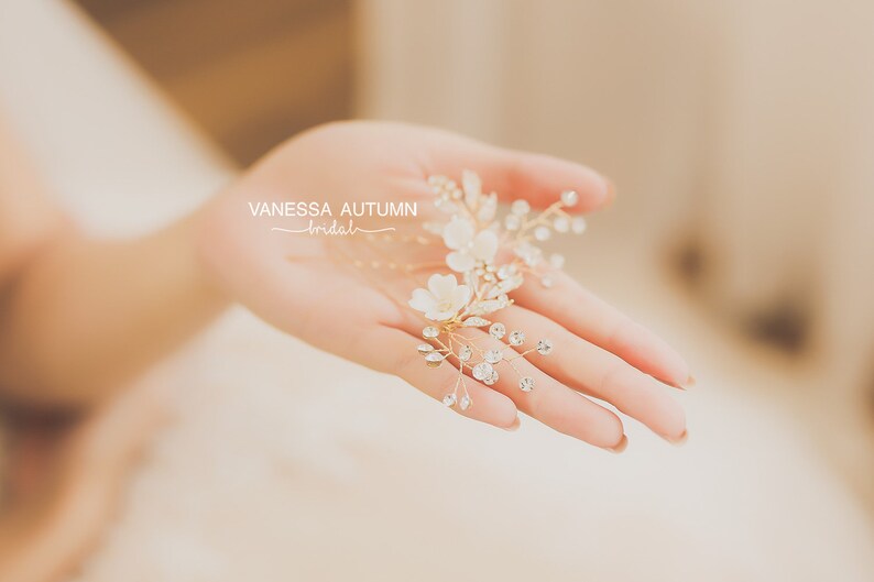 TEAGAN Bridal Hairpins Wedding Hair Pins Flower Hairpins Freshwater Pearl Hairpins Crystals Hair pin Clay Flower Hairpins Flower Hair Piece