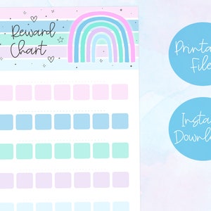 Childrens Reward chart - Digital download - Printable rainbow reward chart - Chore Sticker Chart - Reward sticker chart