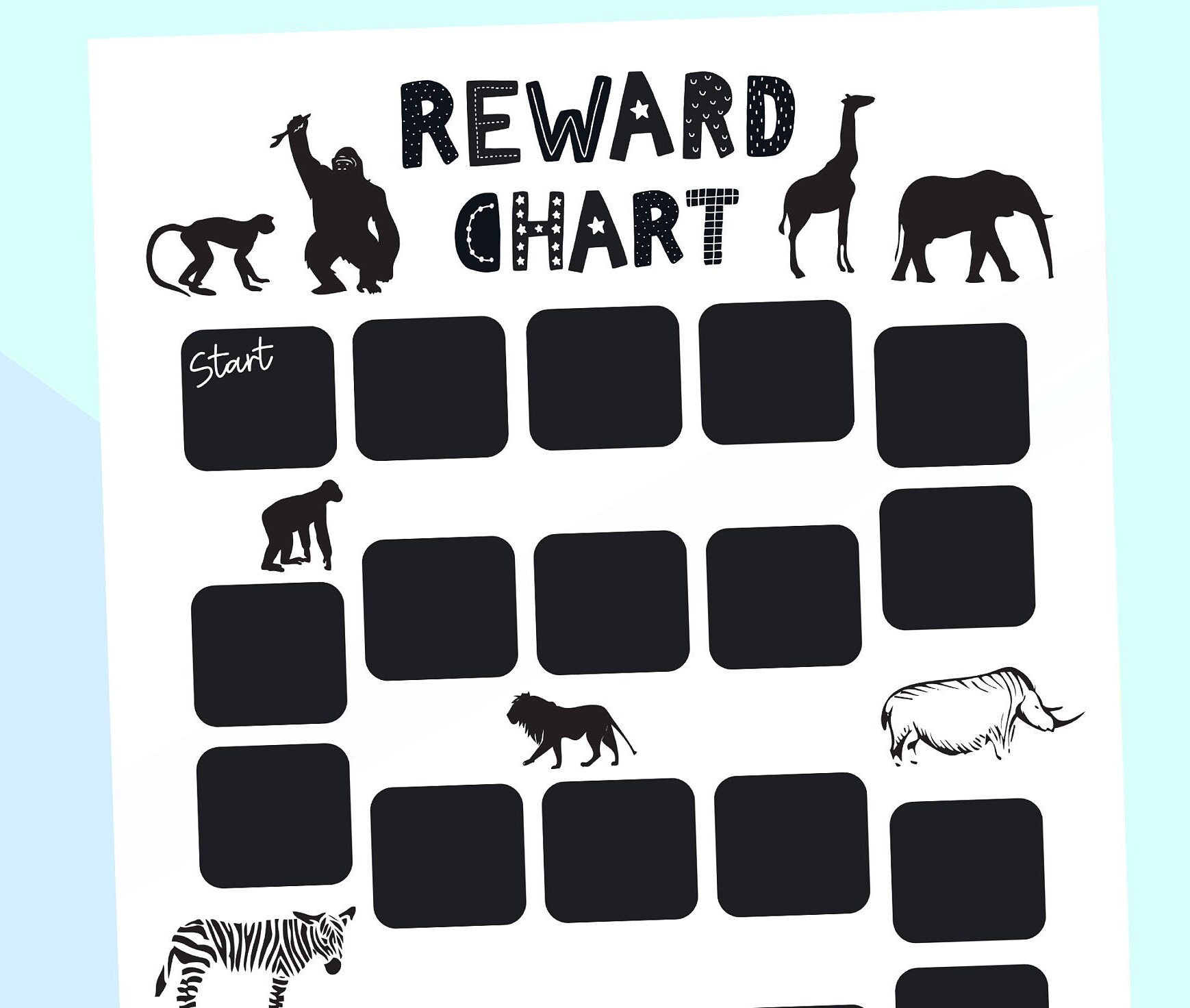 Monochrome Animal Reward Chart Digital Download Printable Reward Chart ...