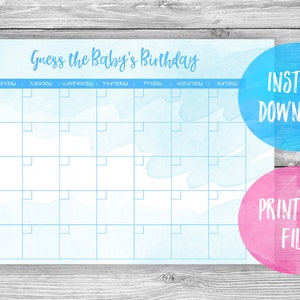 Babyparty-Spielkalender | Baby-Vorhersagekalender | Babyparty Sofortiger Download | Partyspiel zur Enthüllung des Geschlechts | Babyparty-Spiel