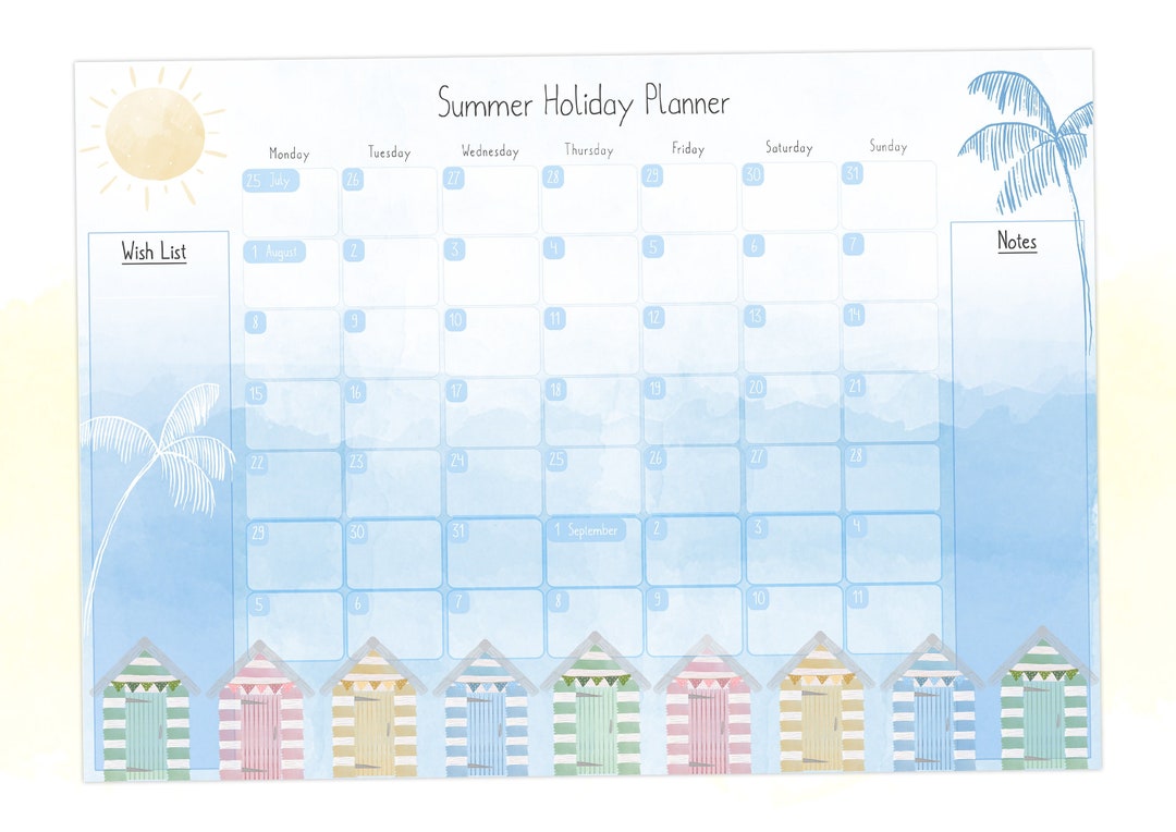 Summer Holiday Planner Printable Summer Holiday Calendar School Holiday