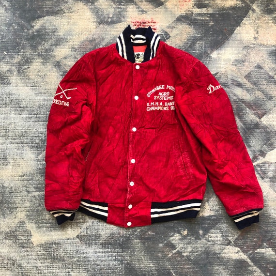 Vintage 1980s Red Corduroy Bomber Jacket