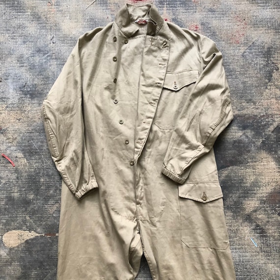 Vintage 1940s 1950s Beige Work Overalls