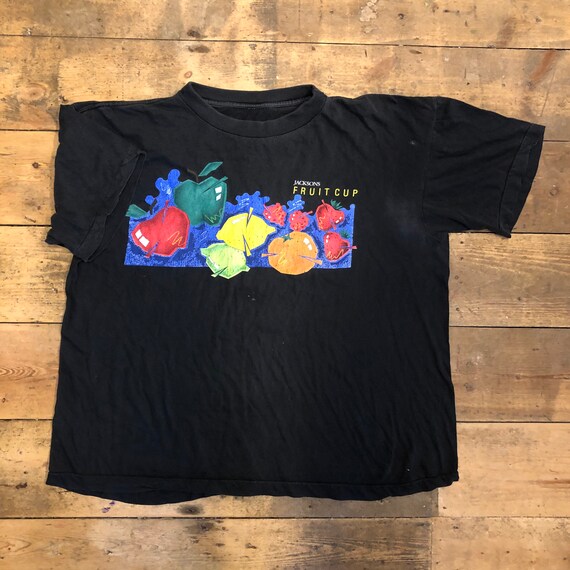Vintage 1980s 1990s Black Jackson Fruit Juice Prin