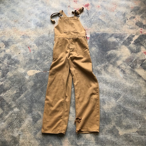 Vintage 1940s 1950s Beige Work Dungarees overalls