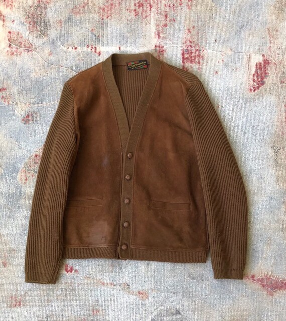 Vintage 1960s brown leather And Wool Suede Cardiga