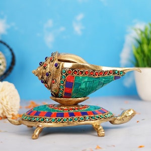 Brass Tortoise and Shankh Vastu Turtle Indian Brass Art Feng Shui Cures Conch Vastu Remedies Feng Shui Vastu Decor Home Decoration