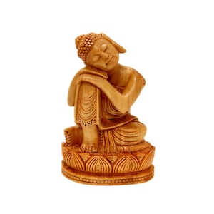 Handcarved Wooden Buddha Statue Zen Garden Wooden Buddha Single Wood Buddha Sculpture Meditation Buddha Figure Home Decor Feng Shui Buddha
