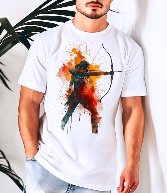 Men's Archer Watercolor T-Shirt - Perfect Birthday Gift For Him - Archery Sport Hunting Lovers - Camping Outdoor - Unisex Tee
