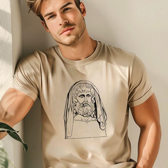 Antique Zeus Head Greek Mythology Unisex T-shirt - Outdoor Sport Fashion - Regular Fit Design - Casual Everyday Wear Graphic Tee