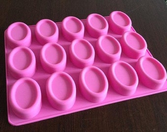 Soap Mold 15-Oval Cake Mold Flexible Silicone Mold For Handmade Soap Candle Candy Chocolate Cake Fimo Resin Craft