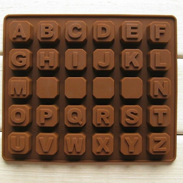 Moule à chocolat Moule à gâteau alphabet 30 carrés Moule en silicone flexible pour savon fait main Bougie Bonbons Gâteau au chocolat Artisanat en résine fimo