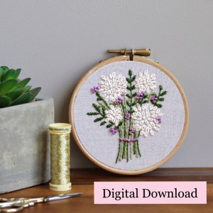 PDF instant digital download Kit  | Easy Floral Modern Hand Embroidery Tutorial Digital Download PDF