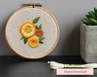 PDF instant digital download Kit | Easy Botanical Floral Rose Embroidery kit | Beginners PDF Kit | Modern Hand Embroidery | DIY |Needlepoint