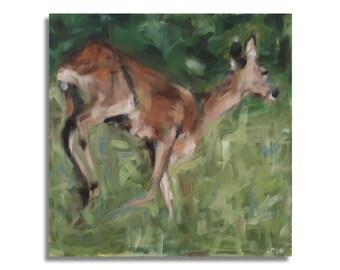 Running roedeer Abstract realism Oil painting on wood