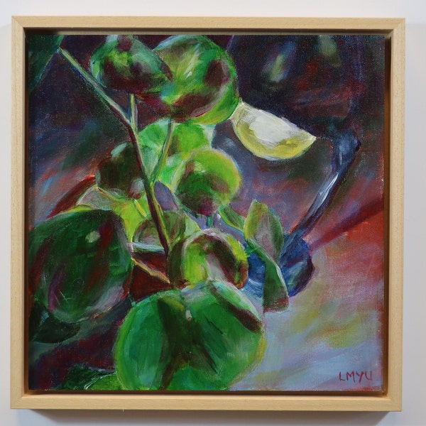 Urban Still Life with Desk Lamp and Pilea Plant Original painting