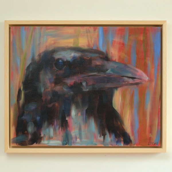 Crow portrait Contemporary expressive Bird oil painting