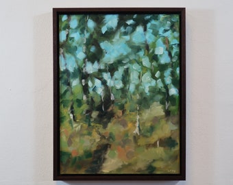 Champ dans une forêt, ciel vu à travers les arbres, paysage impressionniste (Lauswolt, Frise) - Peintures sur bois