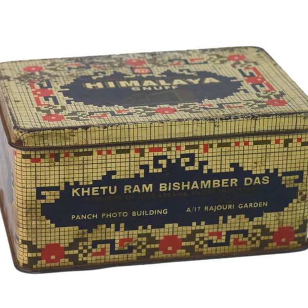 Indian Himalaya Snuff Advt. Litho Printed Box – Metal Container Box – Empty Tin Box – Old Multi Utility Storage Tin Box – Trinket Box i2-415