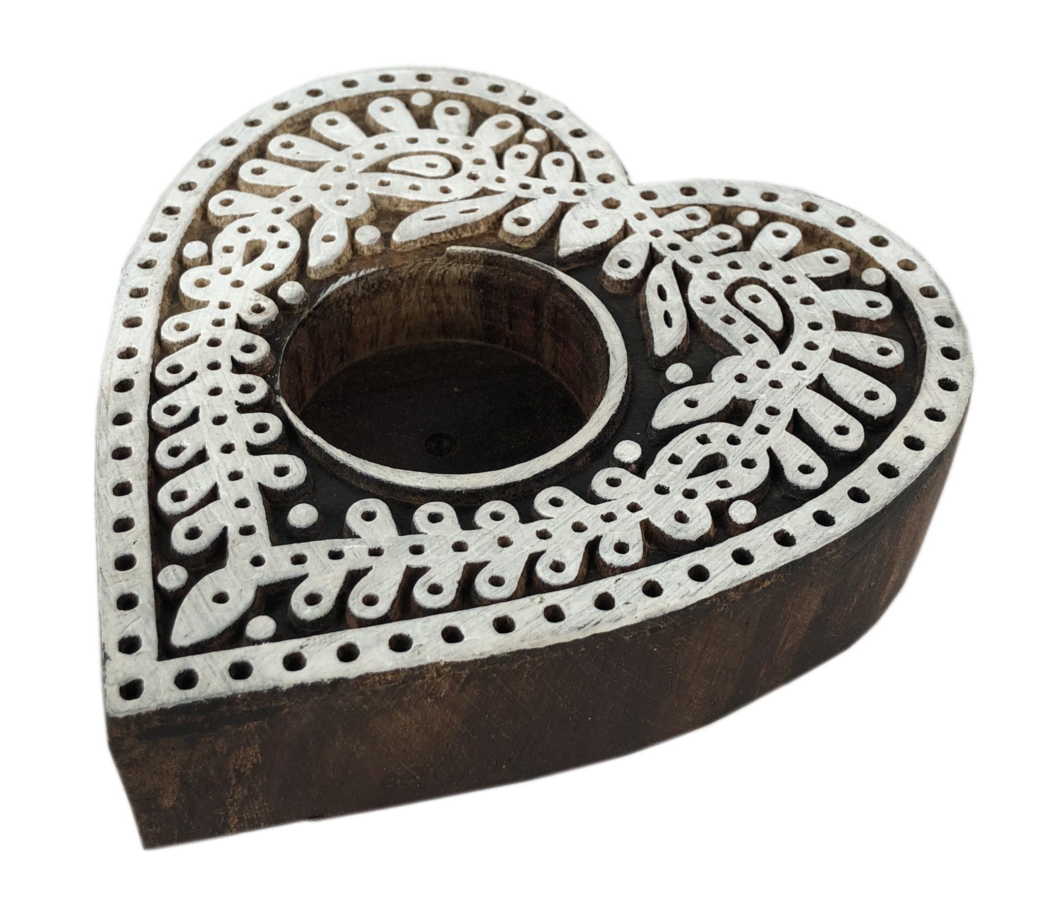 Wooden Engraved Heart Shaped Tea Light Holder Vintage Appeal Etsy