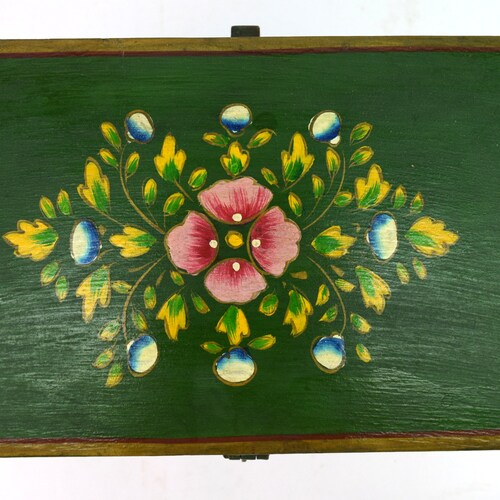 Vintage Wood Hand Painted Multi Compartment Makeup Box – Old Fashion Indian shops Wooden Keepsake Box – Women Utility Ornament Storage Box i71-197