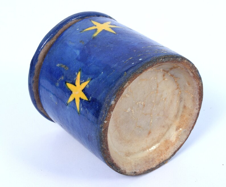 i21-2 Beautiful Ceramic Box Handmade Old Vintage Decorative Blue Painted Ceramic Trinket Jewelry Box