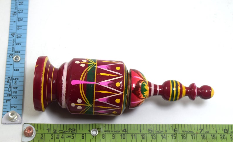 Sandal Box i71-343 Wooden Hand Painted Kumkum Powder Box Vermilion Box Painted Wooden Handmade Long Sindoor Box Beautiful Decorative