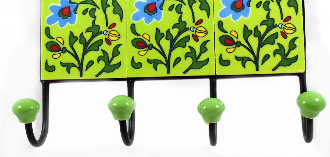 Ceramic Tile Fitted Handmade Wall Decorative Wall Hanging 4 Hook