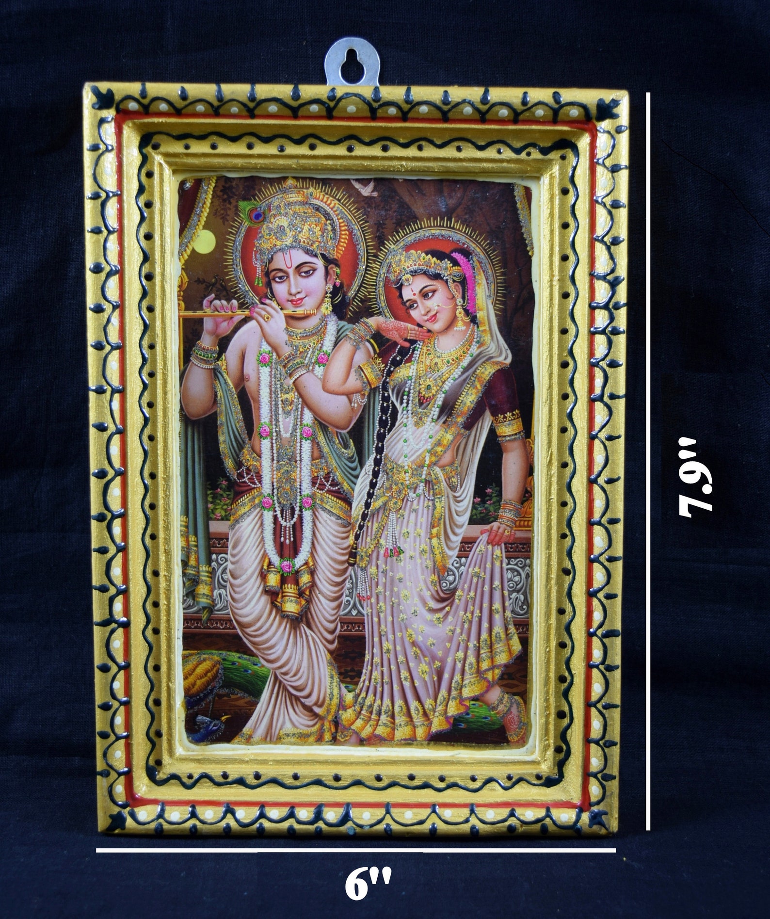 Nice Indian God Hand Painted Wood Frame Print Decorative Gift Religious