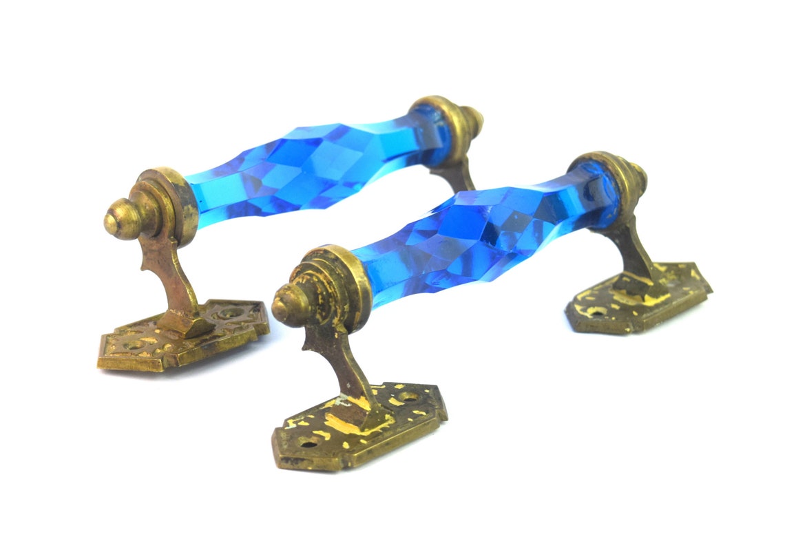 Pair of Victorian Cut Glass Blue Door Handle Superb Antique Etsy
